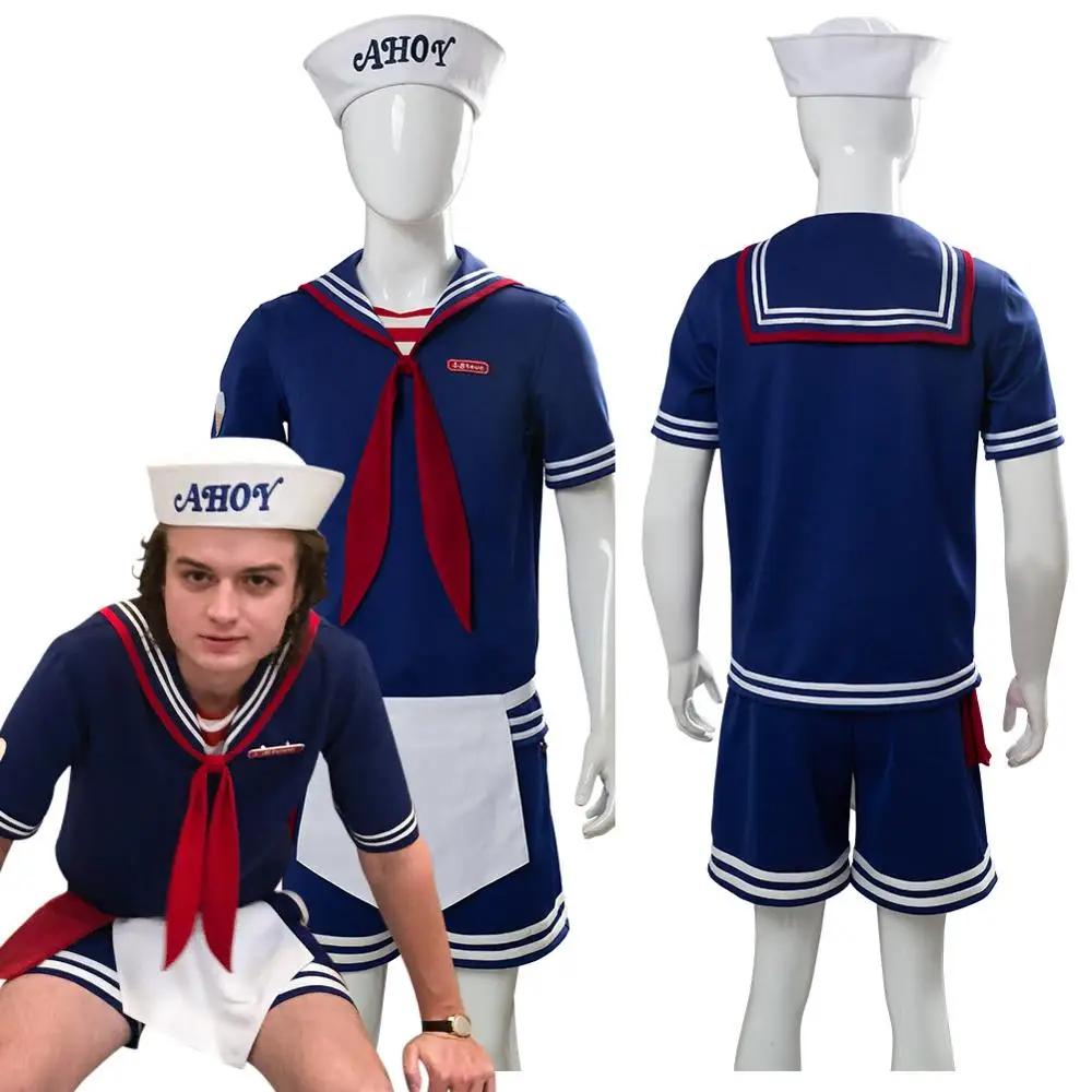 Stranger Cosplay Things 3 Costume Steve Harrington Scoops Ahoy Robin Costume Sailor Uniform Suit Outfit Halloween Costumes