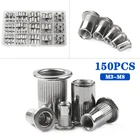 150 шт. M3 M4 M5 M6 M8 Нержавеющаясталь с плоской головкой заклепки с резьбой вставка из нержавеющей стали Nutsert Кепки заклепочная гайка, набор в коробке
