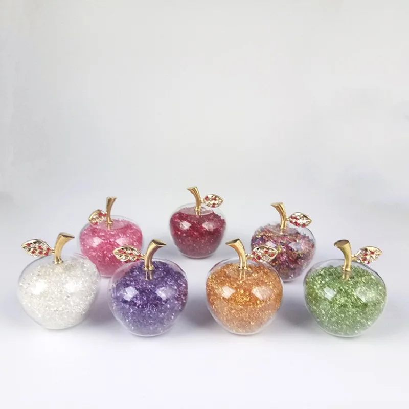 Crystal Craft Glass Apple Paperweight With Diamond Natural Stone Home Decor Ornament Fruit Figurines Gift Souvenir
