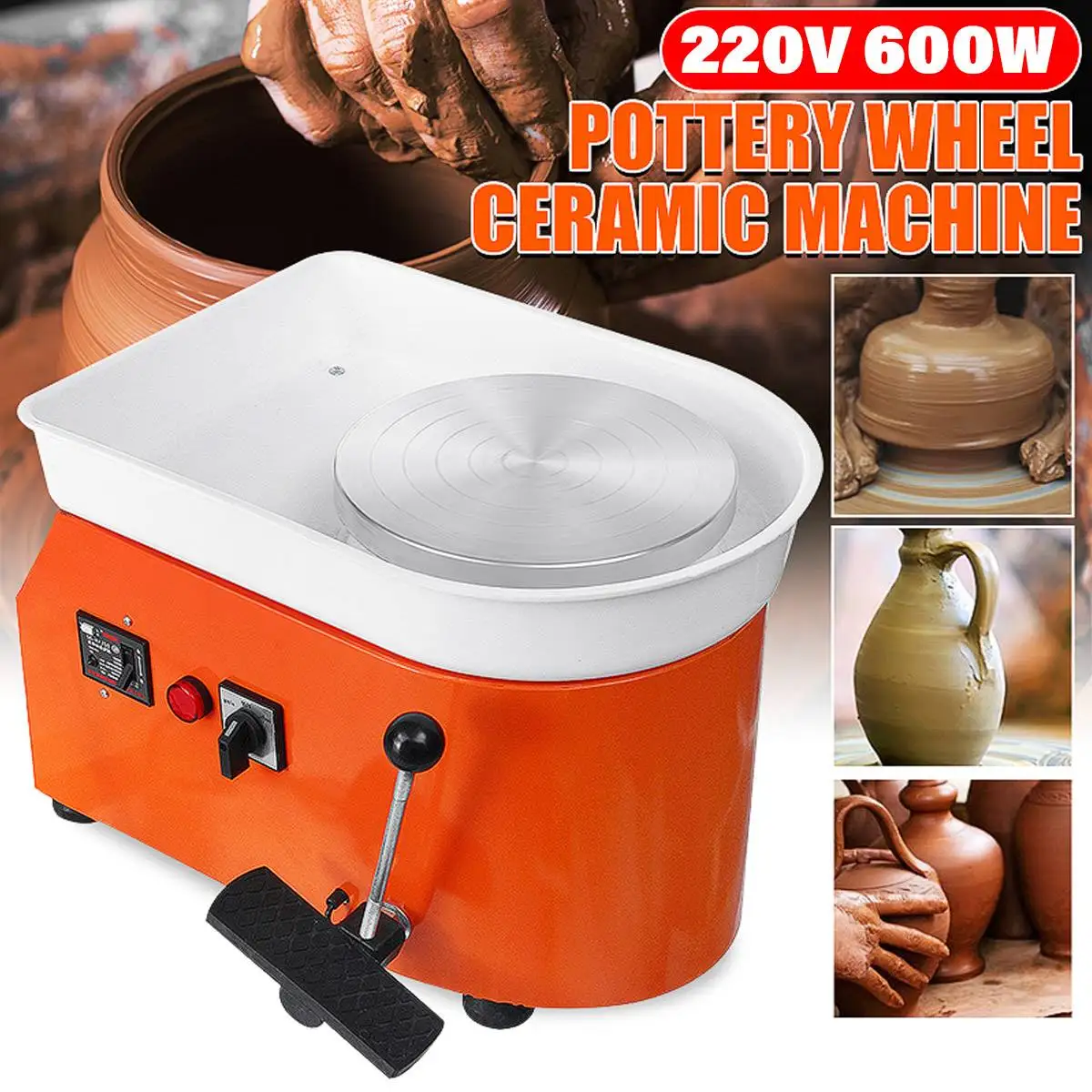 

220V 600W Turning Electric Pottery Wheel Machine DIY Clay Art Craft MIni Pottery Tool Kit 25CM Diameter Ceramic Shaping Tools