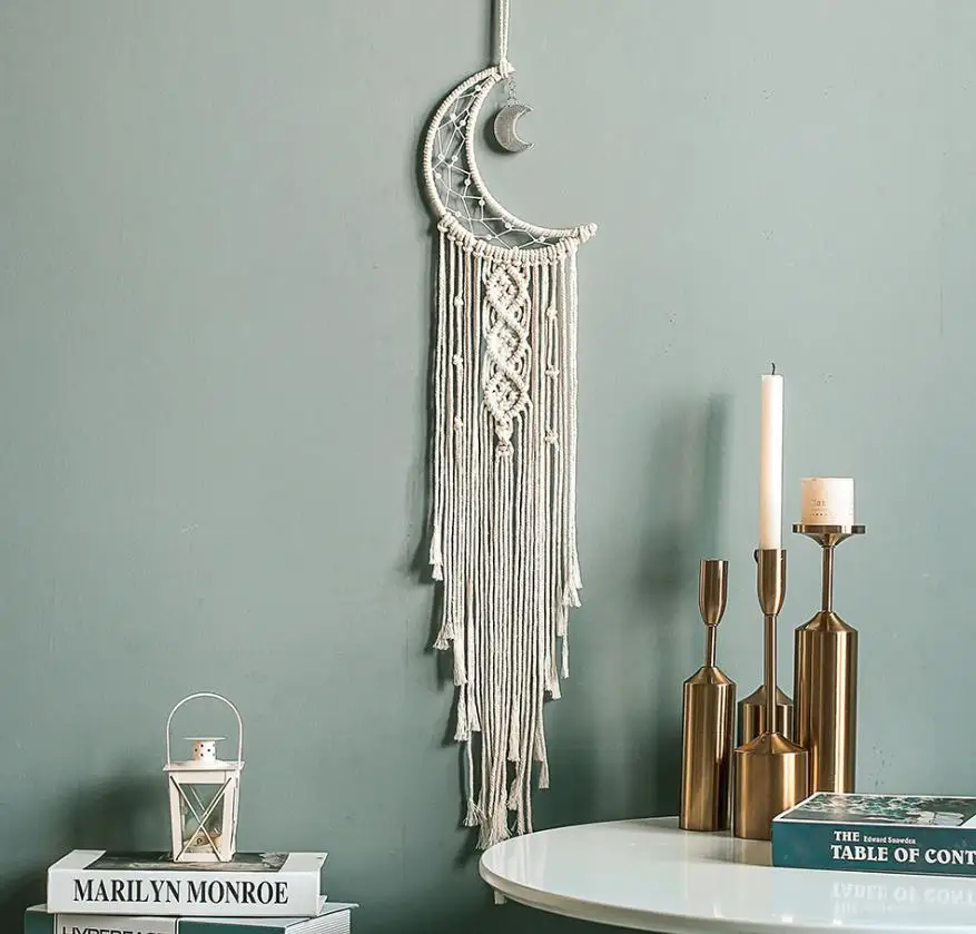 

Тканые Луна «Ловец снов» макраме настенный гобелен домашнего декора стен в детской комнате Хранитель снов ручной работы орнамент бежевый п...