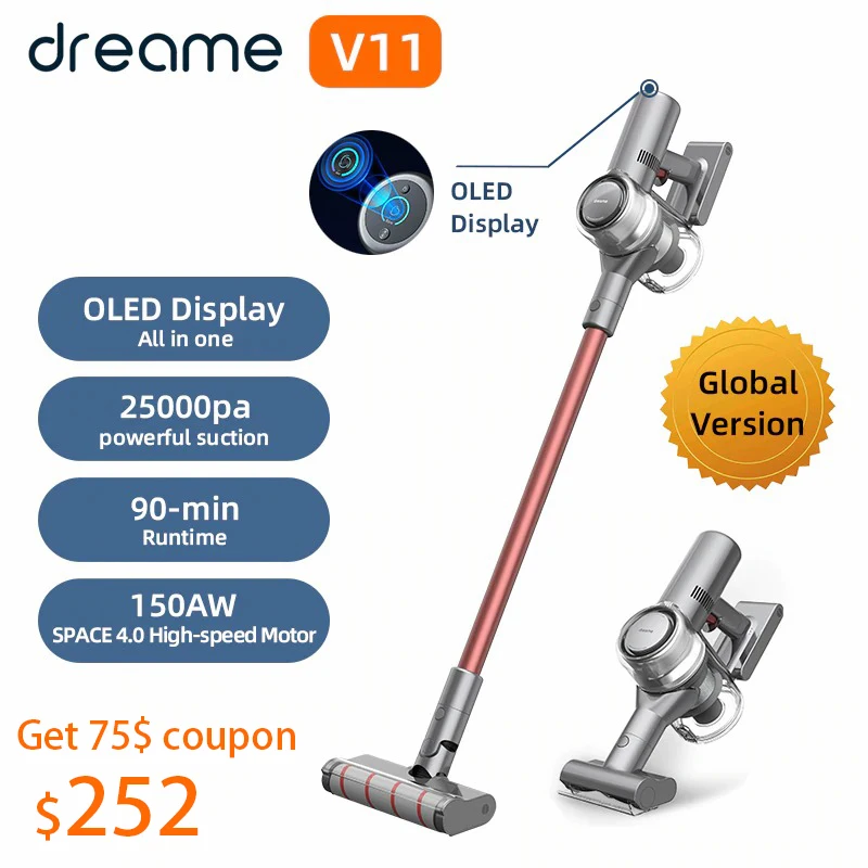 Dreame V11 Ручной Беспроводной Пылесос ЕС Версия OLED 125 Вт Сyclone SPACE 4 Двигатель 150AW 25000Pa