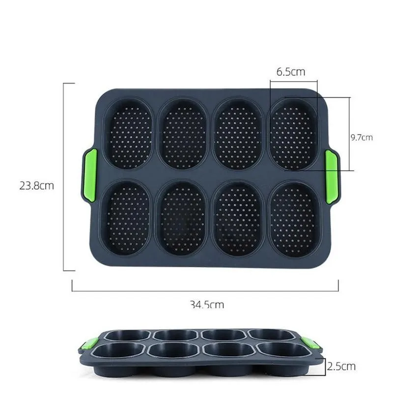 

Food Grade Non-stick 8 Holes Silicone Bread Pan Mold Bread Toast Ellipse Tray Mold Tools Baking Long Mold Cake Bakeware Cak Q0Z7