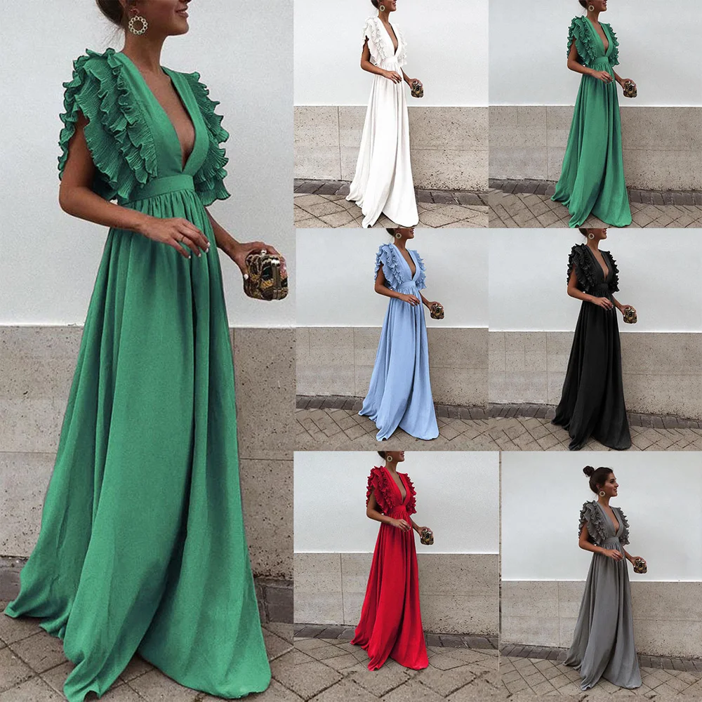 

TSACTE 2021 New Women's Bridesmaid Dresses Long A Line Formal Dresses,Women Sexy V Neck Sleeveless Long Halter Party Dress