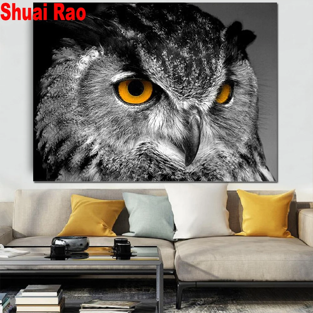 

5D Diy Diamond Painting Black and white owl Full Square Diamond Embroidery Animal Pictures Mosaic Rhinestone Decor Handmade