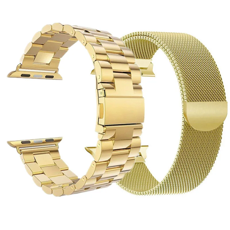 Gold 2 шт. ремешок для Apple watch 44 мм 40 мм iWatch 42 мм 38 мм браслет из нержавеющей стали+ Миланская петля Apple watch 4 5 3 2 1 - Цвет ремешка: Gold