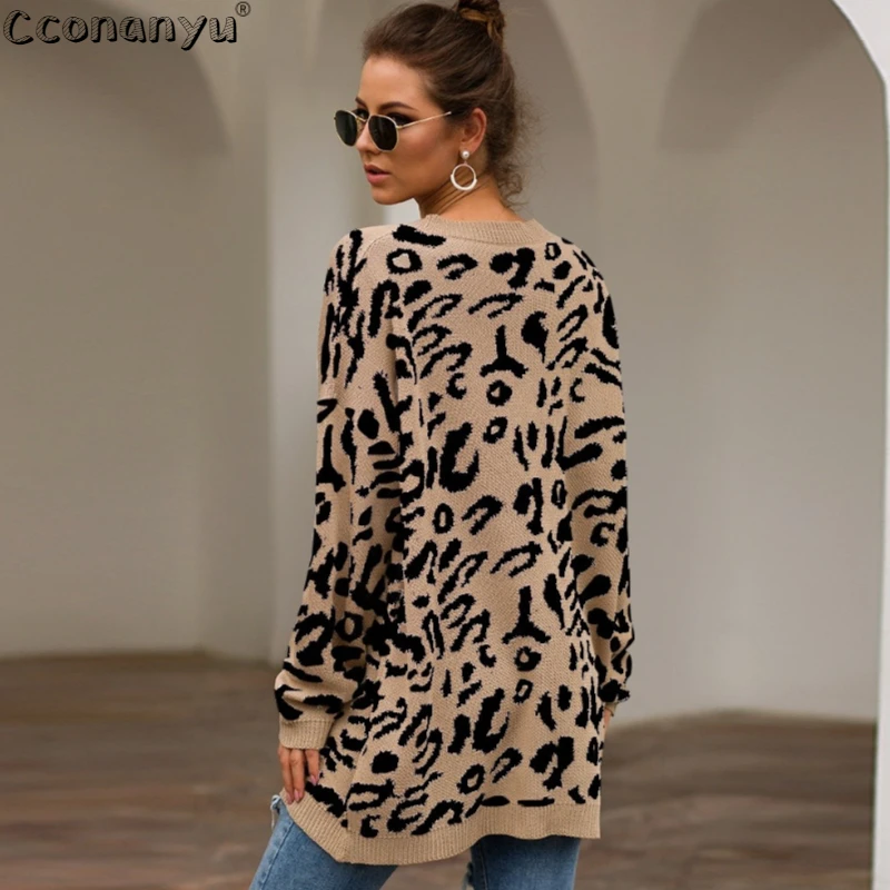2019 autumn winter clothing ladies long sweater fashion womens loose pullovers and sweaters leopard print knitted sweater free global shipping