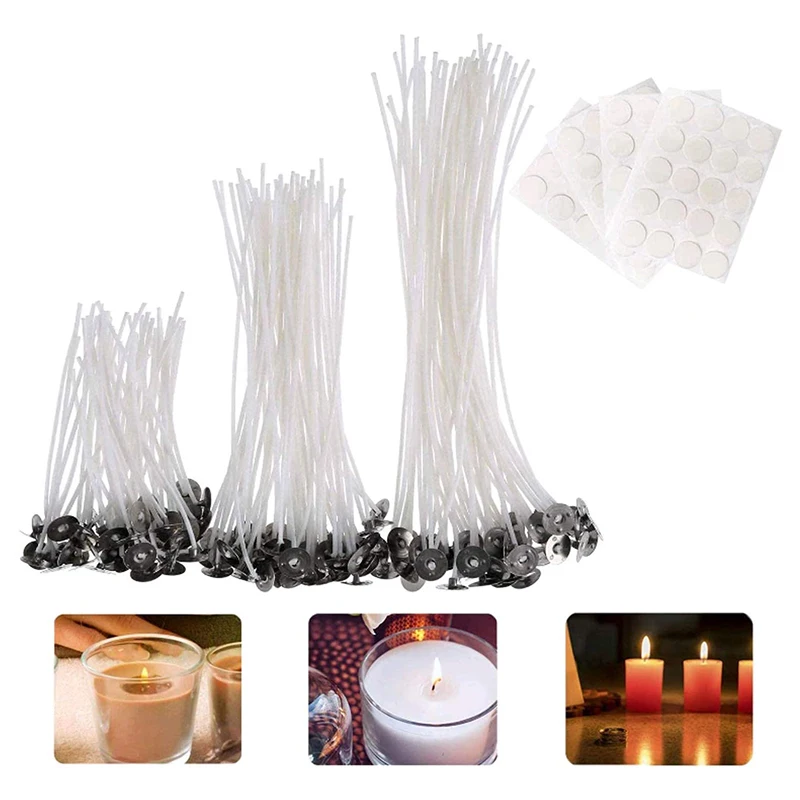 

Фитиль свечи бездымный из чистого воска, 9/15/20 см, 50 шт. каждого размера, фитиль предварительно вощеный с 150 наклейками, 150 шт.