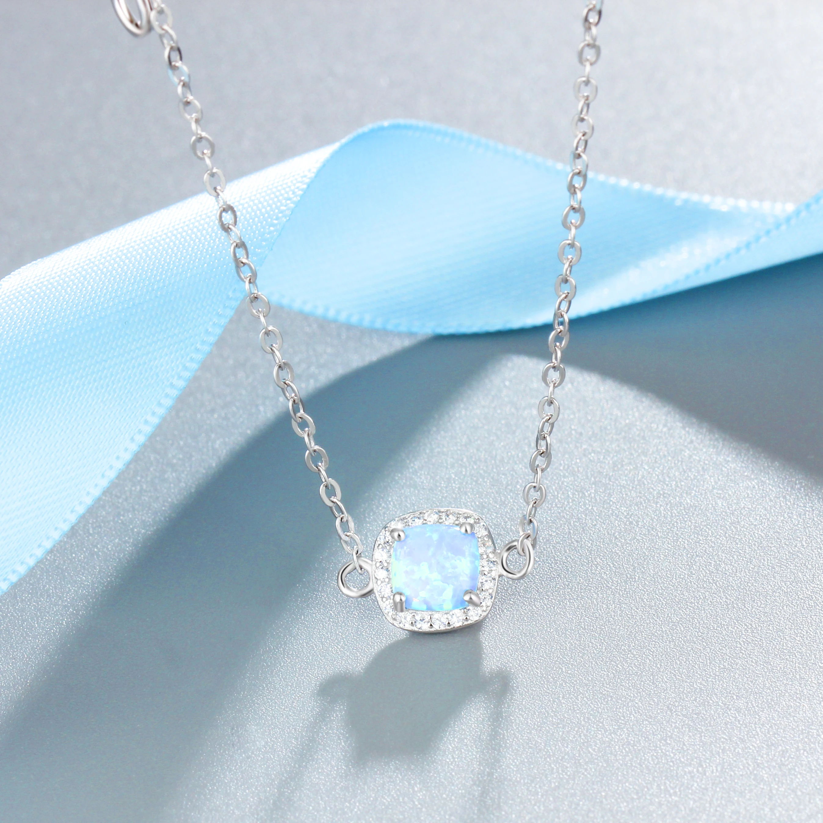 JewelOra 925 Sterling Silver Square Created Blue Opal Bracelets with Cubic Zirconia Elegant Chain &amp Bangles for Women | Украшения и