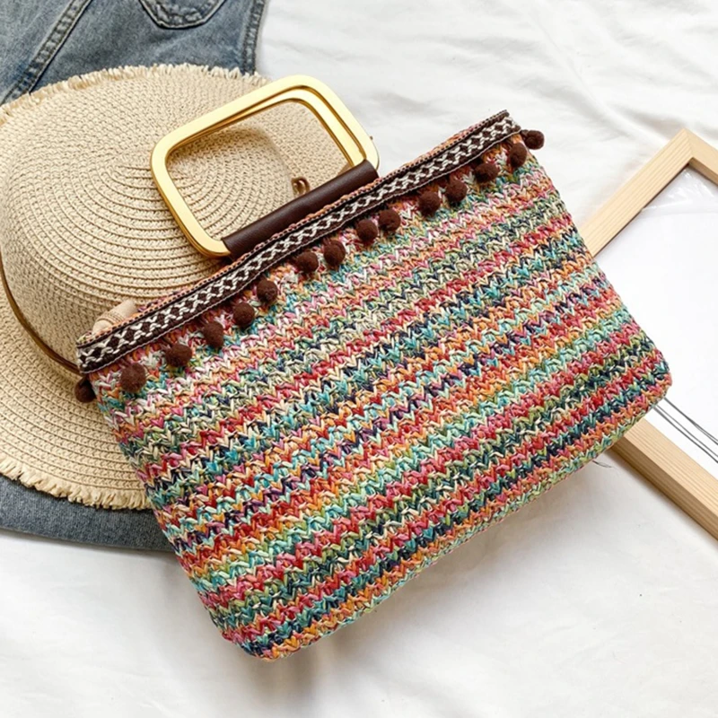 

Flip Woven Crossbody Bags Casual Portable For Women Basket Straw Rattan Bag Women Box Vintage Straw Handbag 2021