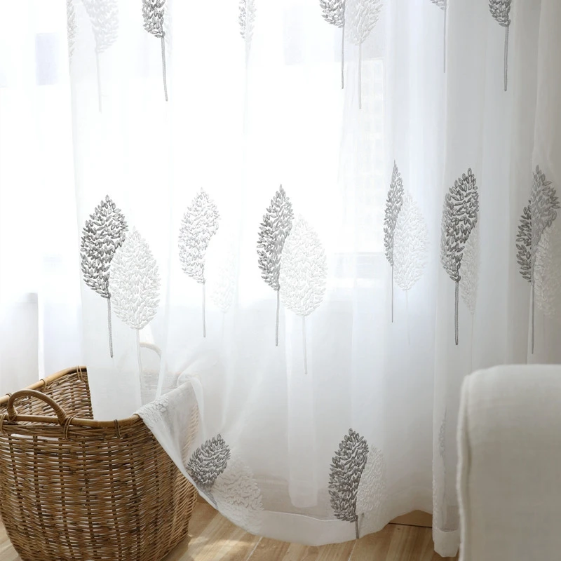 Скандинавский фатин WP308D3 с вышивкой в виде двух листьев стена из чистого хлопка и