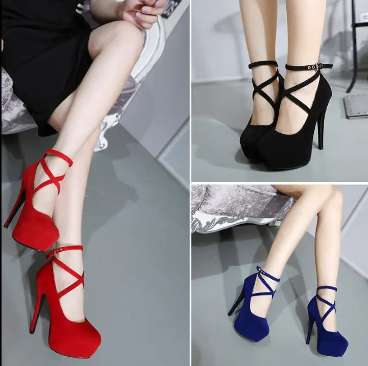 Spring new thick with waterproof platform 15CM high heel cross straps buckle single shoes 42 yards | Обувь