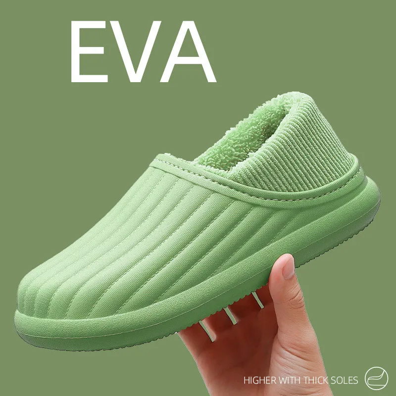

Winter warm waterproof cotton slippers women's home plush bag with thick-soled household EVA wear lovers' cotton shoes for men