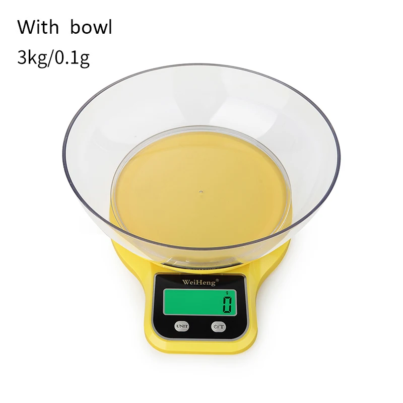3kg-0.1g yellow bowl Принимает массу весом до 5 кг/1 г кг/3 кг/0,1g Кухня цифровой шкалой Еда электронные весы зеленый Подсветка Многофункциональные кухонные весы для выпечка Чай - Цвет: 3kg-0.1g yellow bowl