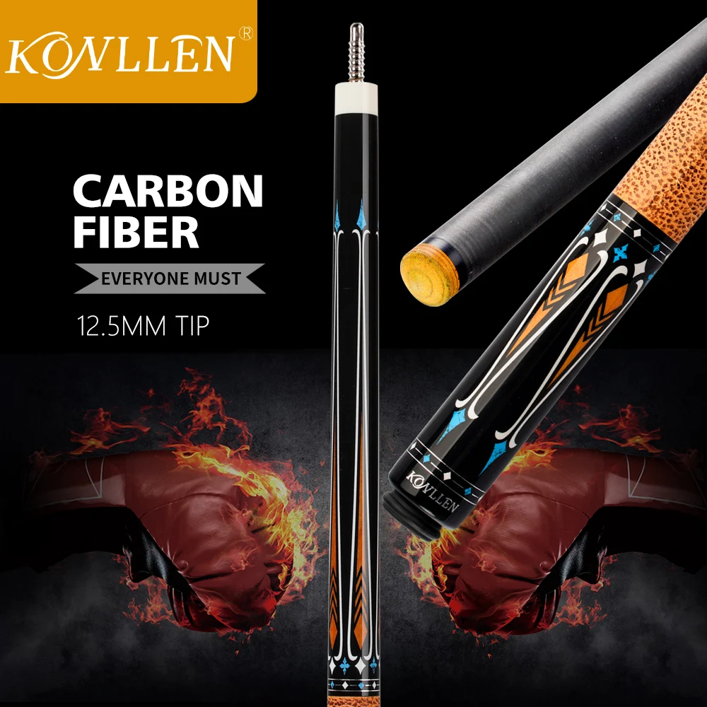

KONLLEN Billiard Pool Cue Stick Carbon Fiber 12.5mm Tip 3*8/11 Joint Pin Professional Taper Leather Grip Professional Cue Stick