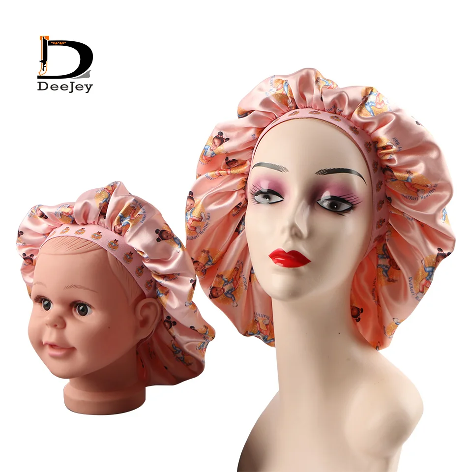 Mommy and me double layer satin silk bonnet with frontal wrap edge control lace melt elestic band