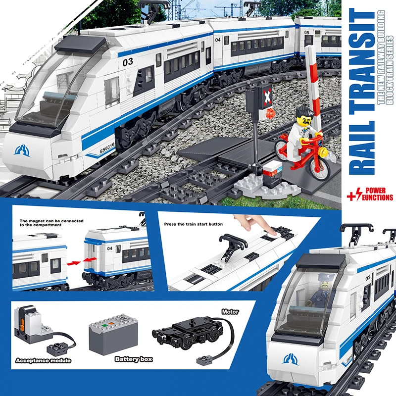 941pcs Technic на батарейках Электрический городской поезд гармония высокоскоростные