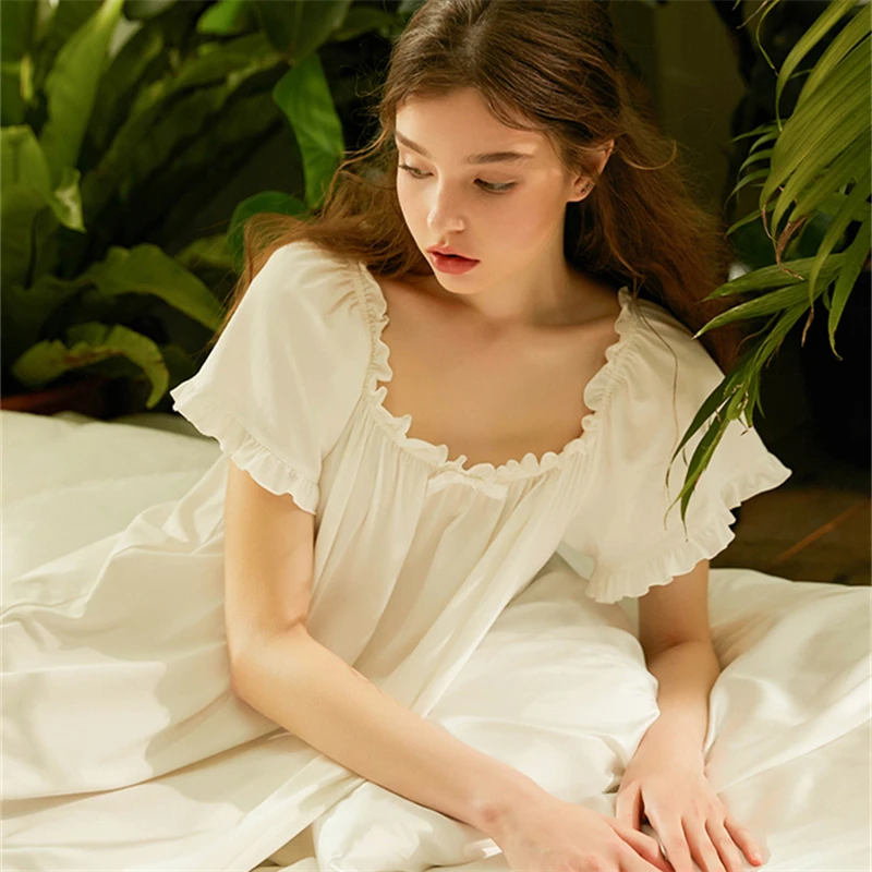 Винтажное ночное белье Женская домашняя одежда с коротким рукавом кружевное