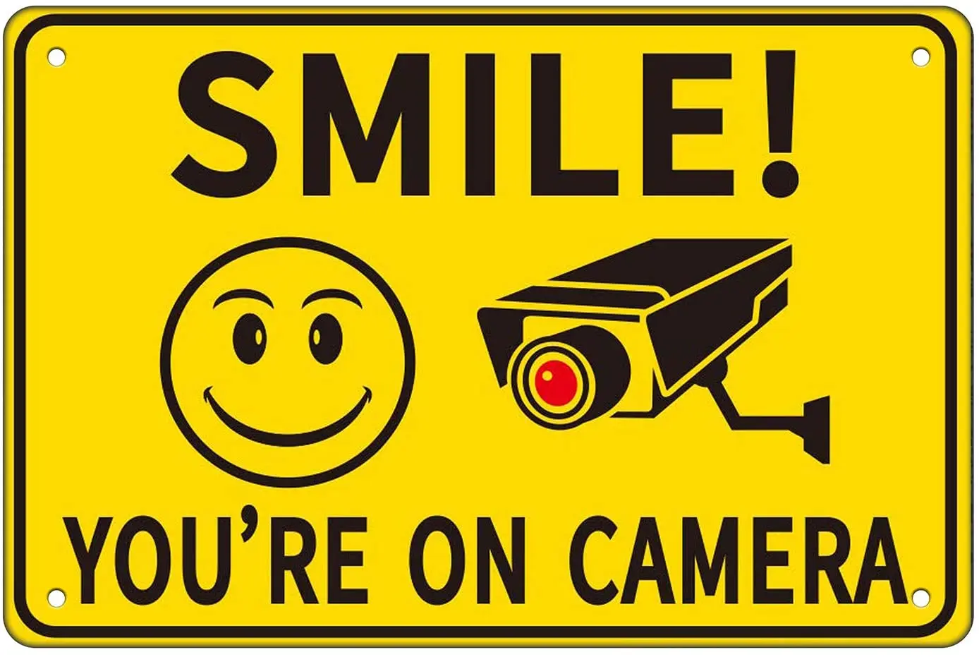 

JBF Funny Monitor Metal Tin Sign - Smile on Camera Video Surveillance Signs Outdoor Indoor for Home Company Office