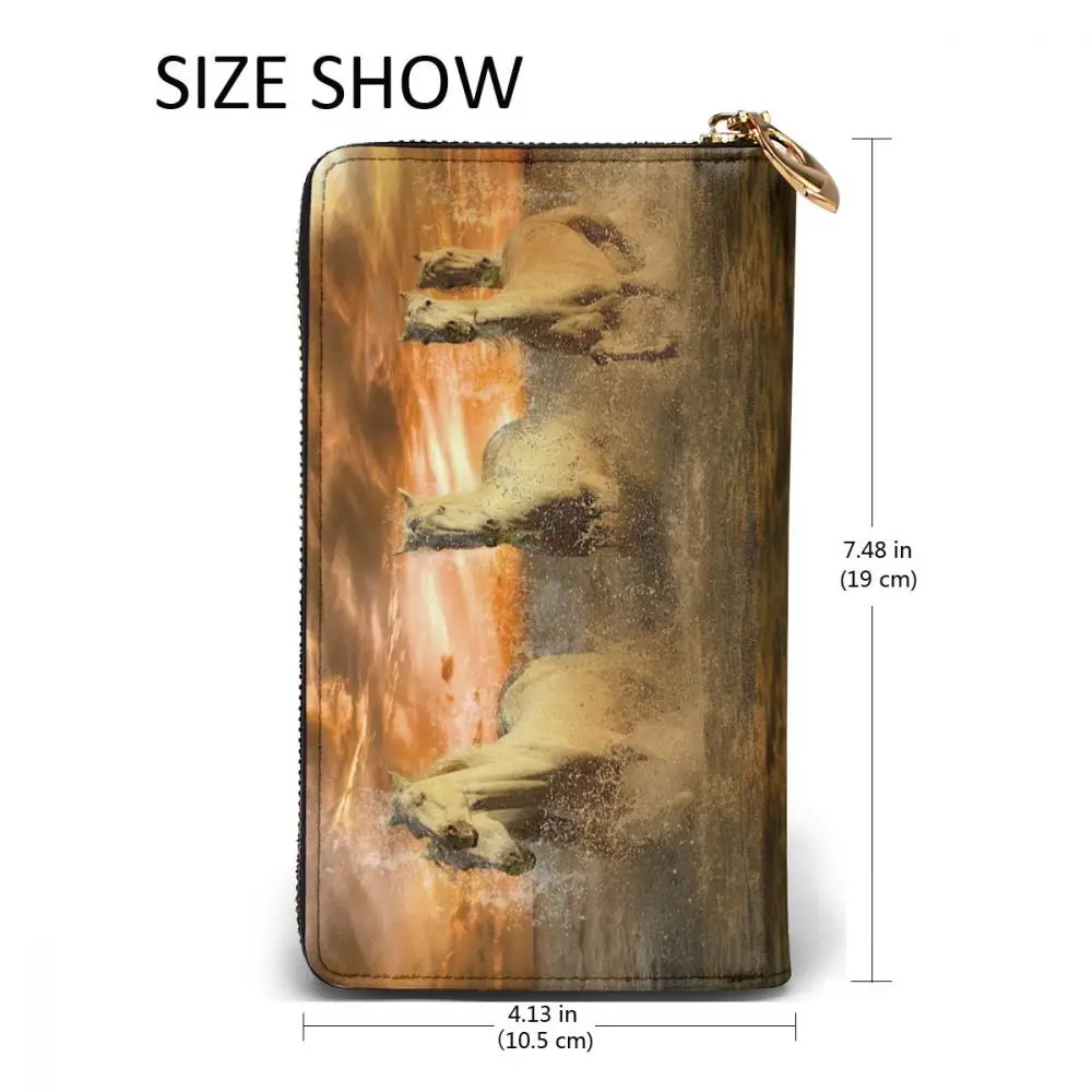 

Three Running Horses Leather Long Wallet for Credit Card Holder Clutch Bags Unisex Leather Large Capacity
