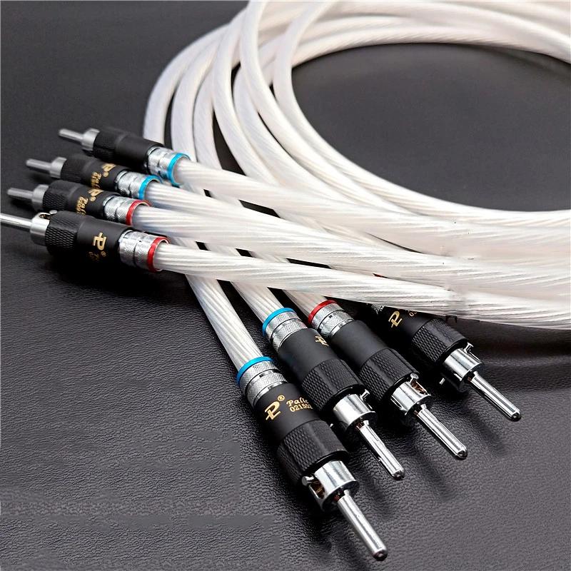 Pair HI-End 5NOCC Silver  Plated Speaker Cable banana Plugs Hifi Audio loudspeaker Cable with Palic Banana plugs