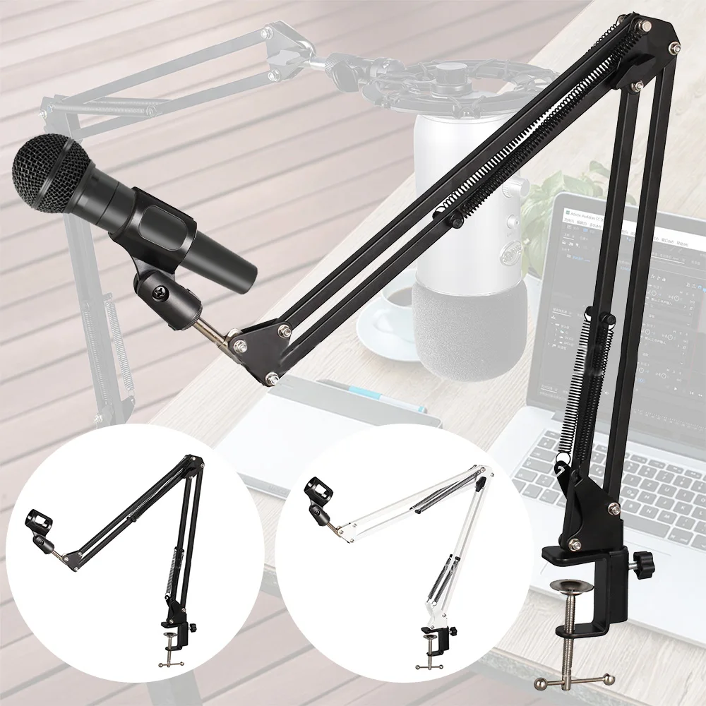 

2021 New Mic Arm Stand Microphone Suspension Boom Scissor Holder For Studio Broadcast Flexible Practical Microphone Bracket
