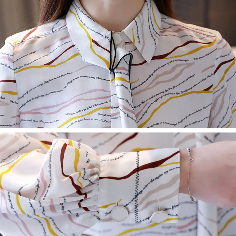 

Korean Fashion Clothing 2021 Long Sleeve Print Office Lady Women Spring Elegant Clothes Women Tops And Blouse Blusas 8453 50