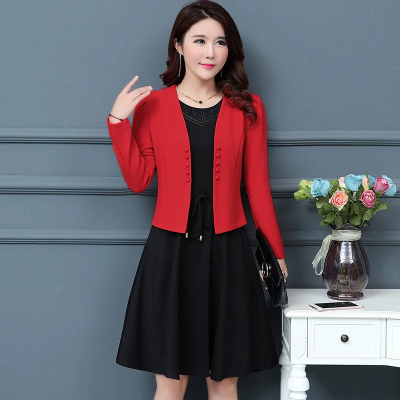 Женский Повседневный костюм из двух предметов пиджак и платье до колен комплекты