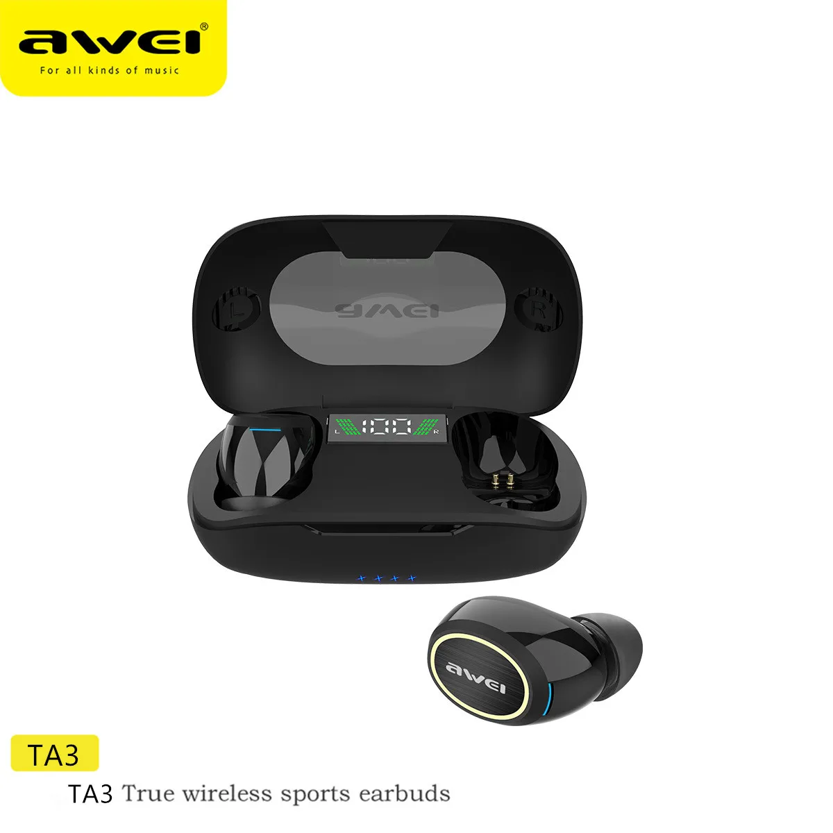 

AWEI TA3 TWS Bluetooth 5.0 Earphones Charging Box Wireless Headphone 9D Stereo Sports Waterproof Earbuds Headsets Wit Microphone