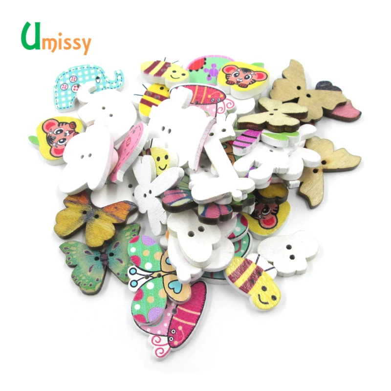 Деревянные кнопки для скрапбукинга 50 шт. пуговицы с изображениями животных