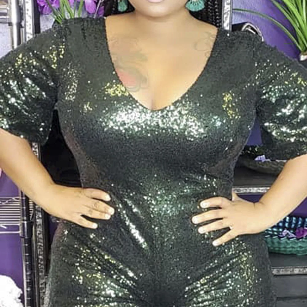 Сексуальный блестящий комбинезон с блестками Женский Осенний длинным рукавом и