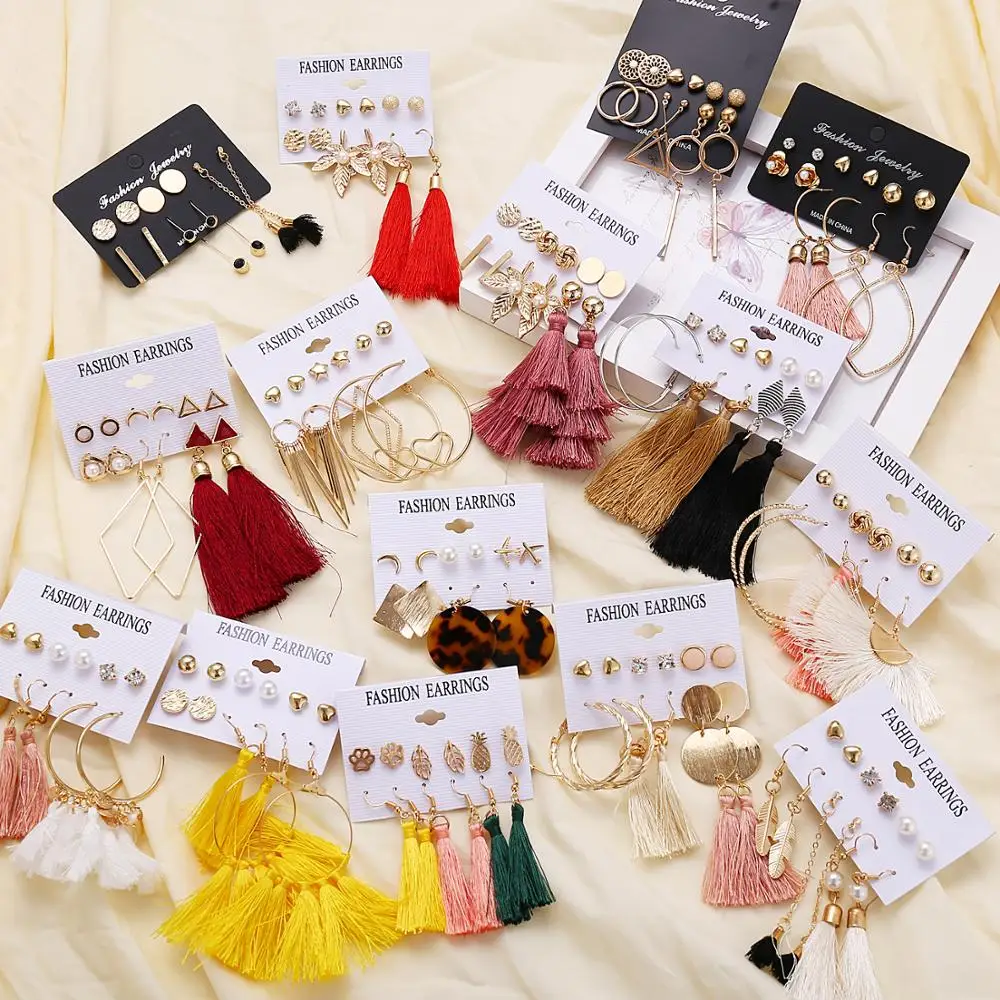 Женские серьги подвески с кисточками висячие золотого цвета в богемном стиле