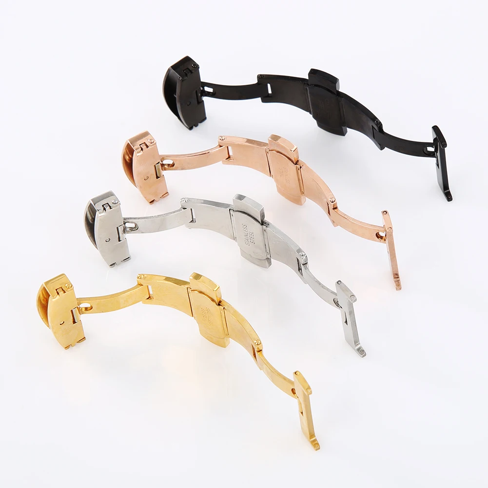 

5pcs Stainless Steel Solid Double Push Button Fold Watch Buckle Butterfly Deployment Clasp Watch Strap 16mm 18mm 20mm 22mm 24mm