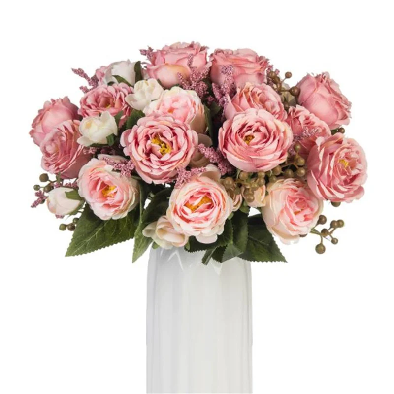 

Один искусственный осенний пион (5 головок/бутон), 11 дюймов, имитация длины, мини-пион искусственной кожи для центрального орнамента свадьбы,...