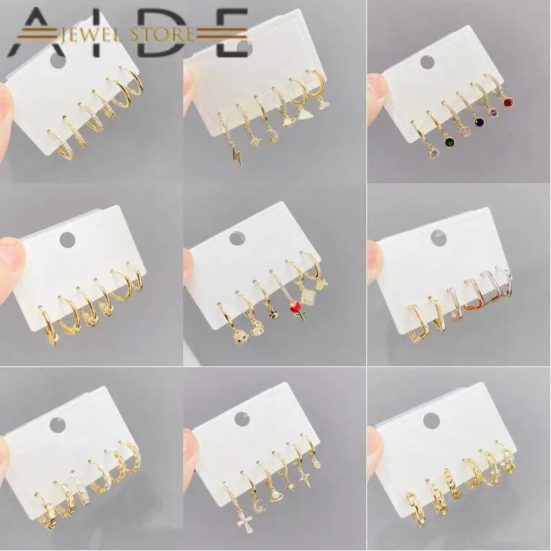 

Aide Luxury Hoop Earrings Geometric Moon Star Pendant Earring For Women Girls Pendientes Brincos Fashion Jewerly