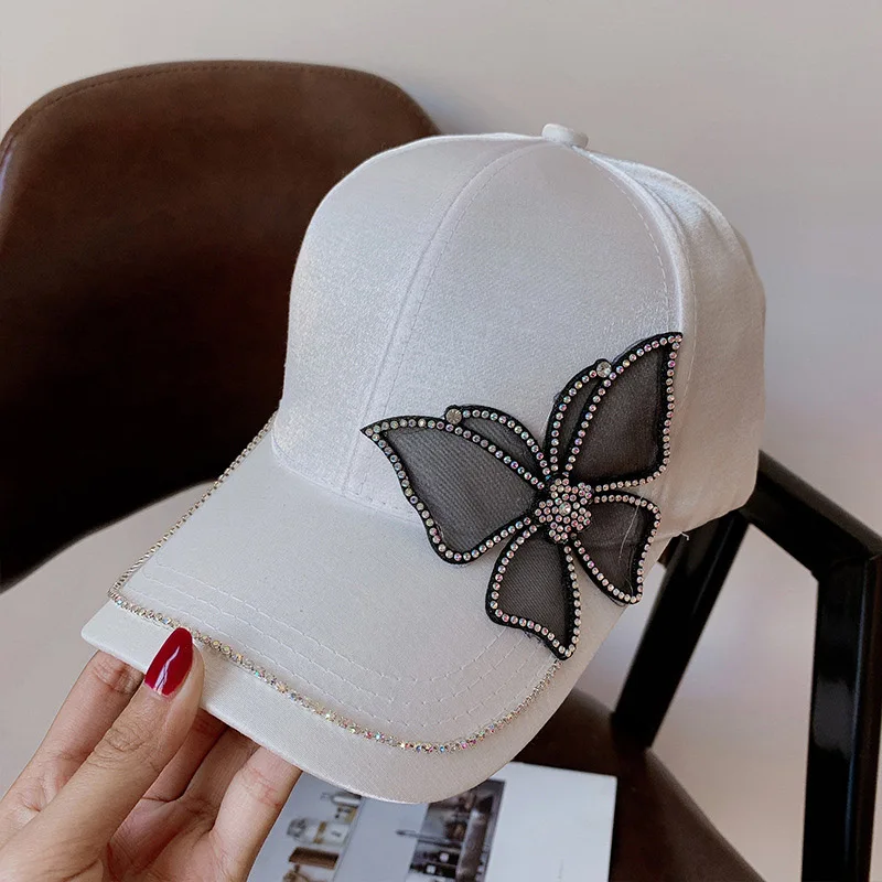 Butterfly Rhinestone Baseball Cap Silk Satin Visor Sun Hat For Women Leisure Adjustable Snapback | Спорт и развлечения