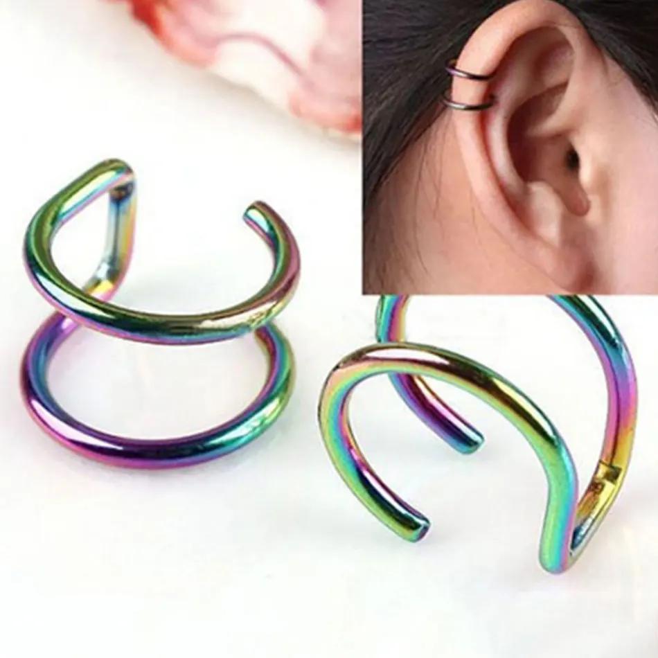 1 пара готический панк кольцо для носа клип обертывание серьги козелок кольца из