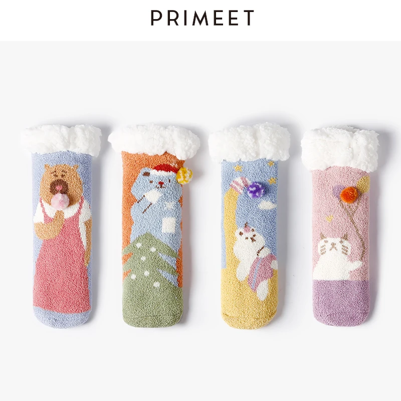 Зима утолщение коралловый флис женские футболки с принтом в виде животных Носки