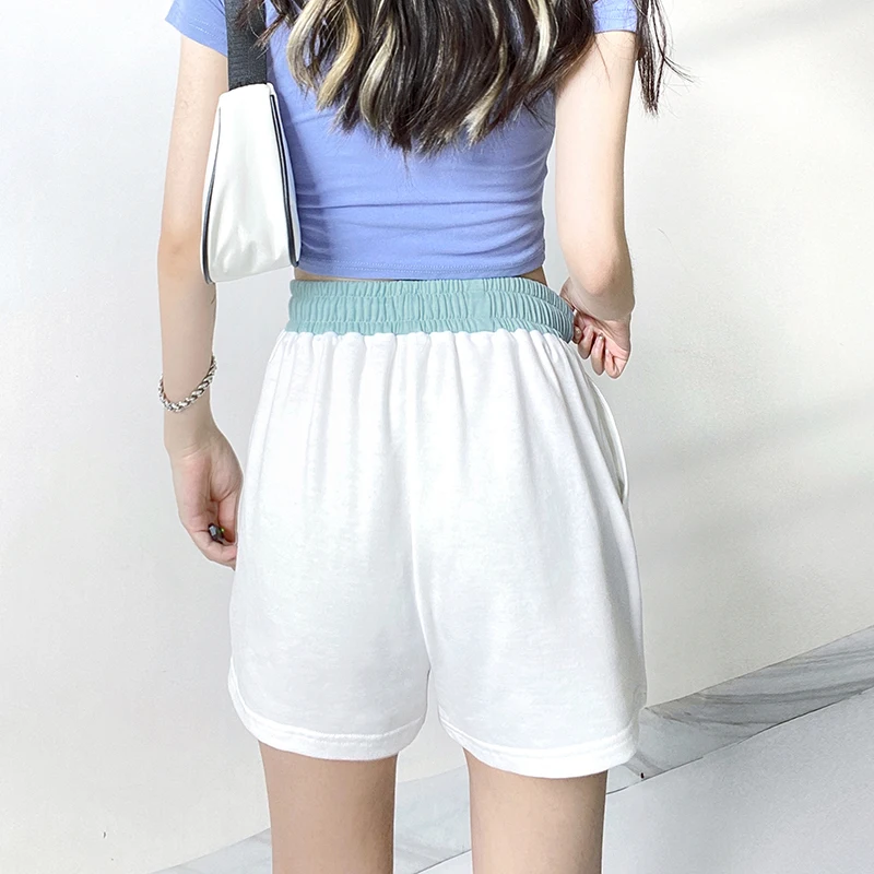 

Rapcopter Patchwork Casual Shorts White Elastic Waisted Joggers Straight Baggy Sportwear Women Harajuku Korean Shorts Homewear