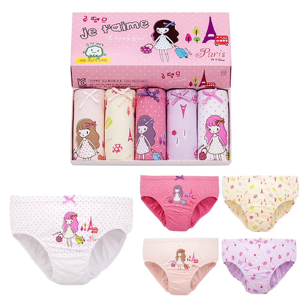 

5PCS Girls Cotton Briefs Children Kids Soft Cartoon Printed Underwear underwear