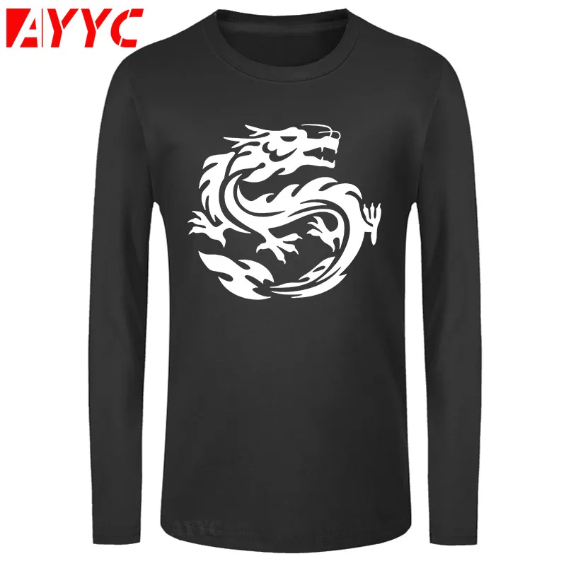 

AYYC long sleeve tee Chinese Dragon Print T shirts Men Streetwear Hip Hop Pure Cotton Mens O Neck T Shirts Casual Tops Tees