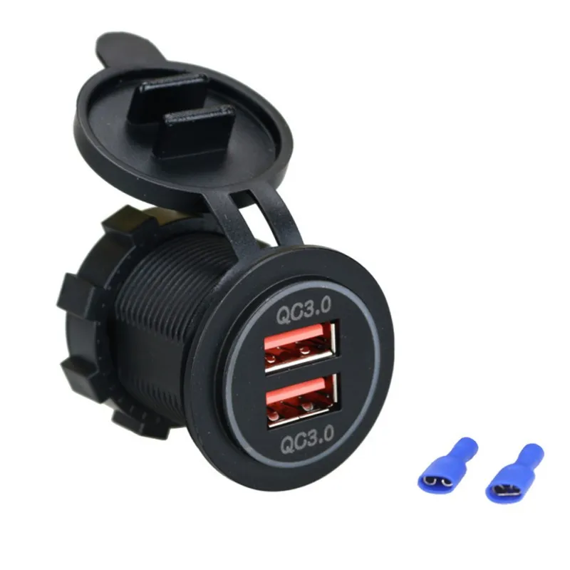 QC3.0 быстрое зарядное устройство с двумя USB портами для мотоцикла и автомобиля