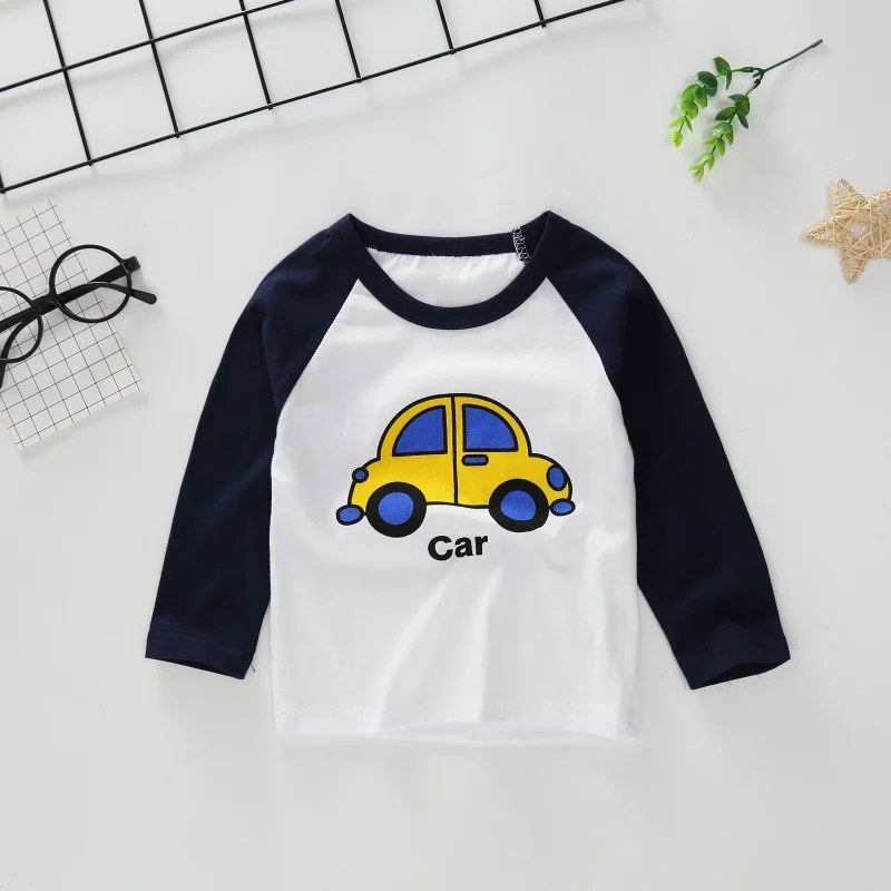 3204B Blue Car Новые весенние хлопковые футболки с рисунком для мальчиков и девочек, детские футболки, футболки с длинными рукавами для мальчиков и девочек, детские топы, брендовая одежда для малышей 12 мес.-8 лет - Цвет: 3204B Blue Car