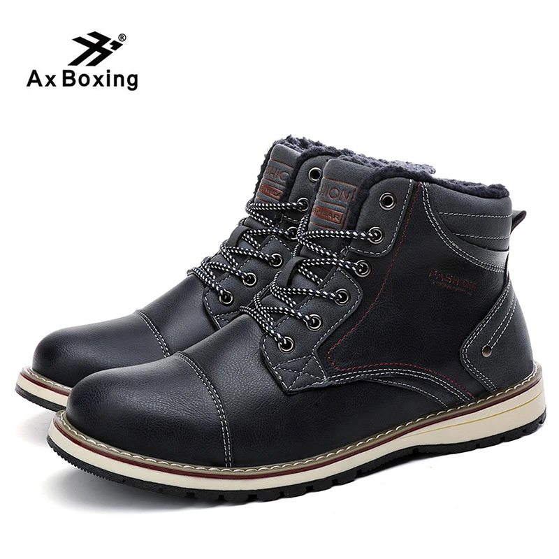 AX BOXING Winter snow boots men shoes Velvet Ankle Snow Boots Men Shoes Fashion Cow Motocycle Casual Boot Male | Обувь
