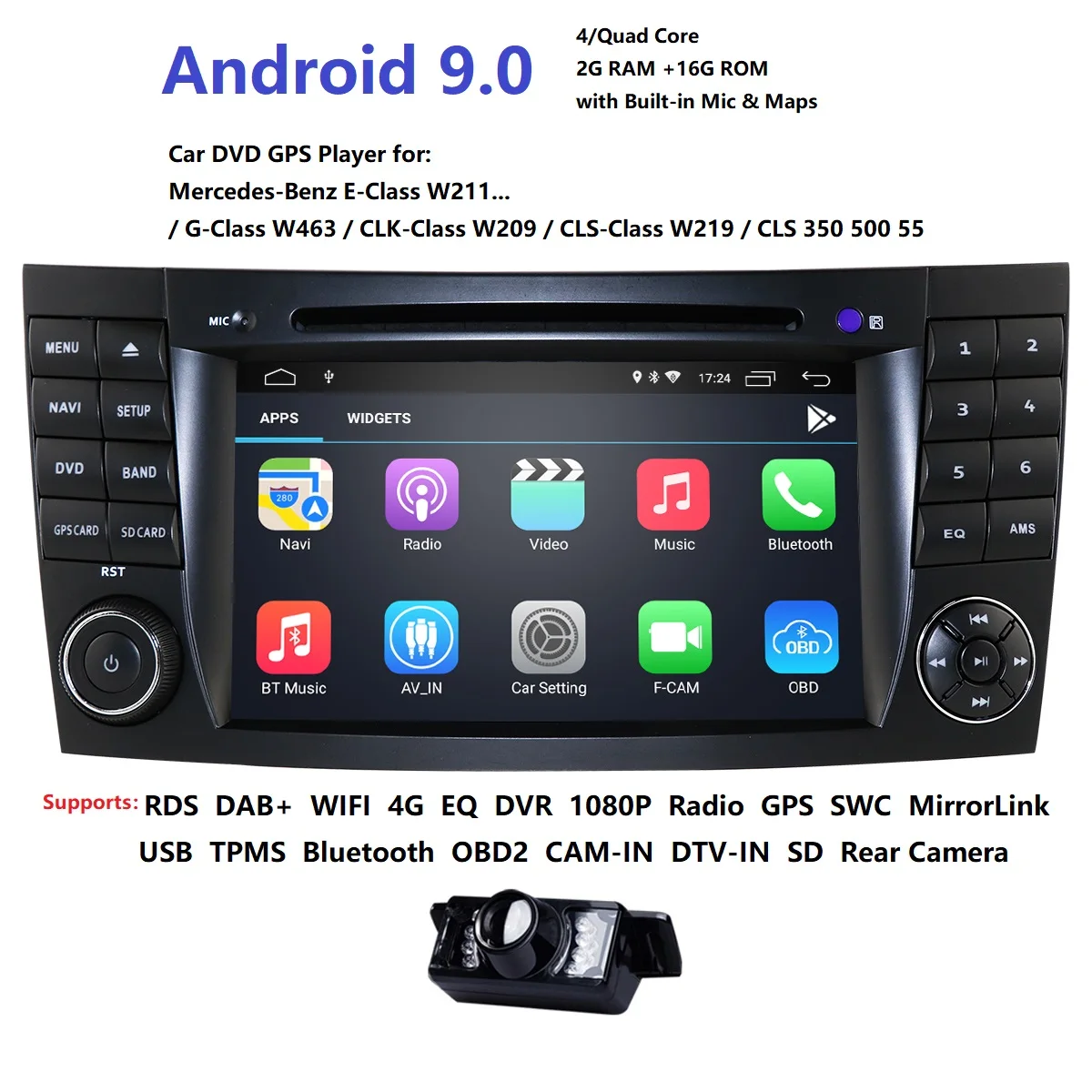 Автомобильный мультимедийный проигрыватель 2 Din Android 9,0 для Mercedes/Benz/E-Class/W211/CL 4 ядра 2 Гб ram Автомобильный gps DVD Радио USB DVR FM DSP CAM
