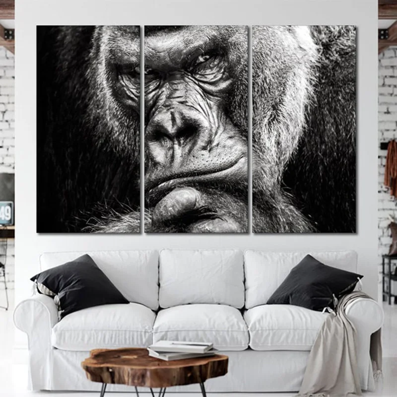 

Wise Gorilla Canvas Painting Wall Art Black White Monkey Canvas Print African Animal Poster Wall Pictures for Living Room Decor