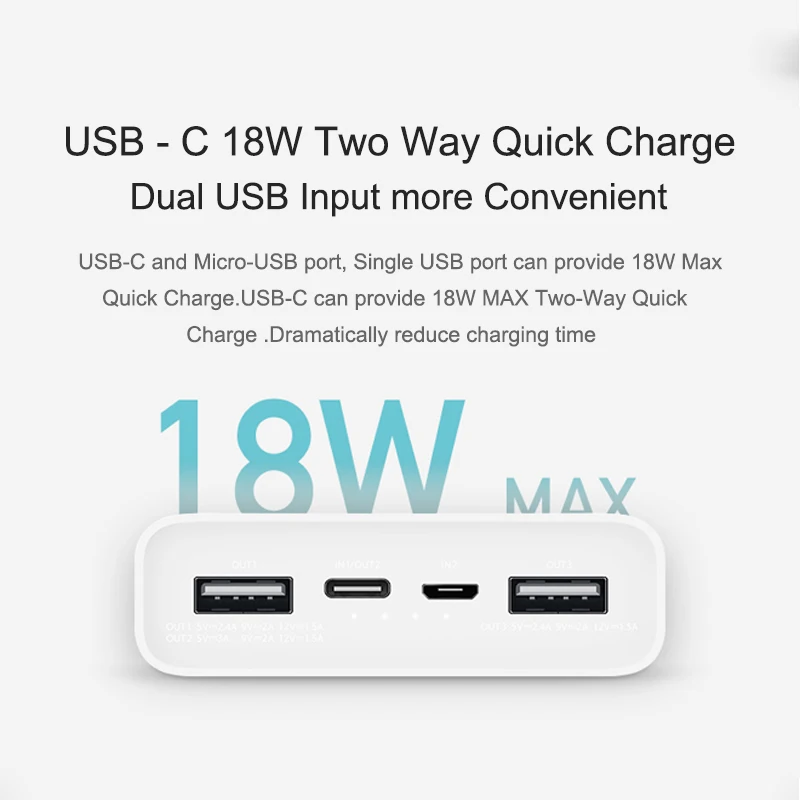 Xiaomi power bank 20000 мАч 2C повербанк внешний аккумулятор с двойным USB выходом|external