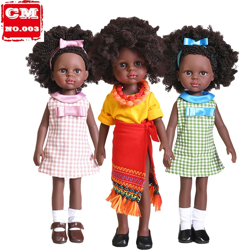 

35cm Black African American Reborn Doll Full Silicone Vinyl Baby Dolls African Doll Pretty Girl Toy Bath Toy Gifts Dress UP Toys