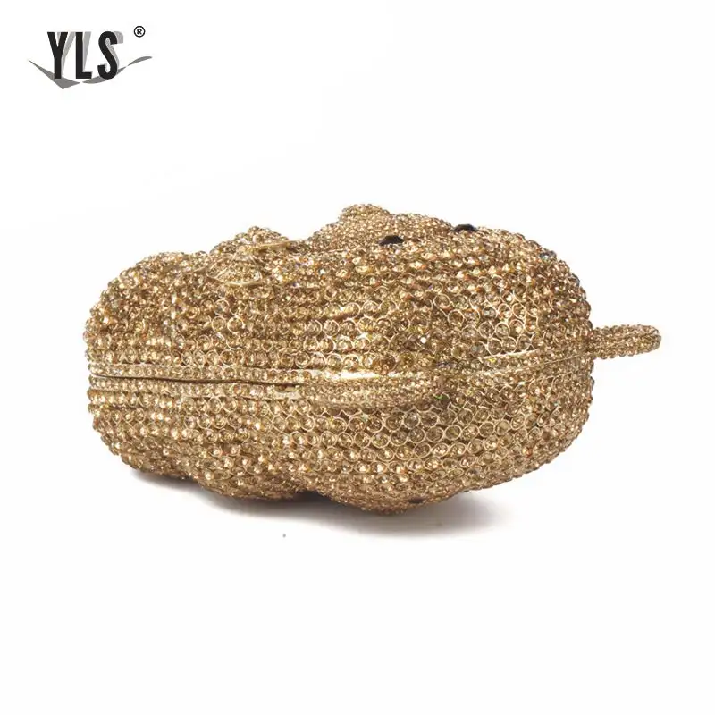 Золотистый вечерний клатч Женский Стильный в виде медведя панды с кристаллами