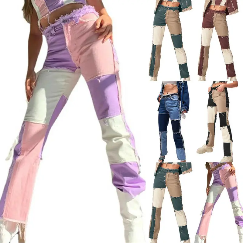 

Модные Лоскутные женские джинсы с прямыми штанинами, летние праздничные Клубные Повседневные брюки, брюки с бахромой